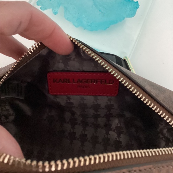 NWT KARL LAGERFELD CROSSBODY BROWN LOGO BAG W RED HEART COIN PURSE - Picture 3 of 13